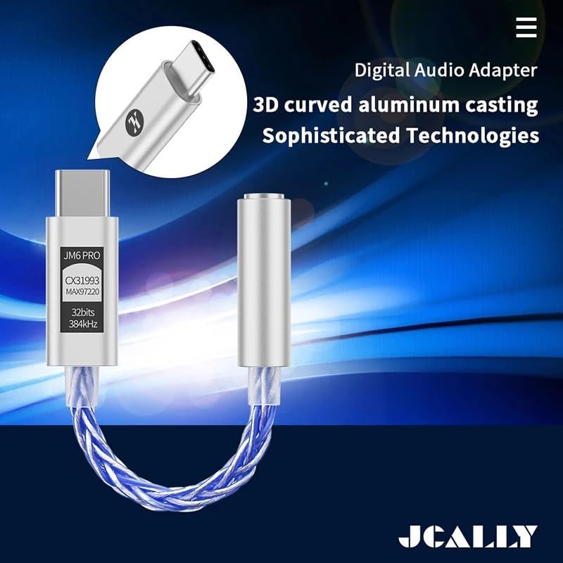 Girftu JCALLY JM6 Pro USB C Type-C to 3.5mm Dual DAC CX31993 MAX97220 digital audio portable decoding amp Hifi DAC mobile headset adapter for iPhone 15 plus max Galaxy S23 Ultra Android phone(Silver Blue) - Image 1